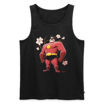 La puissante moustache japonaise : le héros Sakura - Débardeur bio Premium Homme - noir - Devant - Michal (187cm)