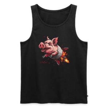 Le cochon fusée volant super cool - Débardeur bio Premium Homme - noir - Devant - AI Model Male 178 light (178cm)