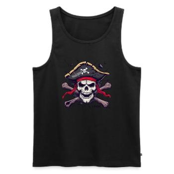 A classic cartoon skull pirate - Men's Premium Organic Tank Top - black - Front - AI Model Male 178 light (178cm)