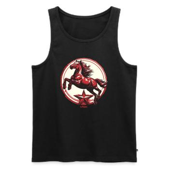Cheval de propagande de l’étoile rouge - Débardeur bio Premium Homme - noir - Devant - AI Model Male 178 light (178cm)