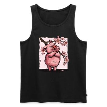 Beleidigtes japanisches Sakura Blüten Schwein - Männer Premium Bio Tank Top - Schwarz - Vorne - AI Model Male 178 light (178cm)