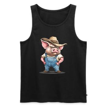 Cochon fermier de porc redneck du village Hillbilly - Débardeur bio Premium Homme - noir - Devant - AI Model Male 178 light (178cm)