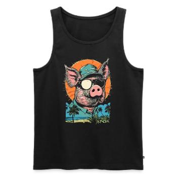 Cochon de vacances d'été plage palmiers - Débardeur bio Premium Homme - noir - Devant - AI Model Male 178 light (178cm)