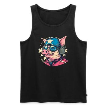 Cochon de dessin animé pilote cool et résistant - Débardeur bio Premium Homme - noir - Devant - AI Model Male 178 light (178cm)