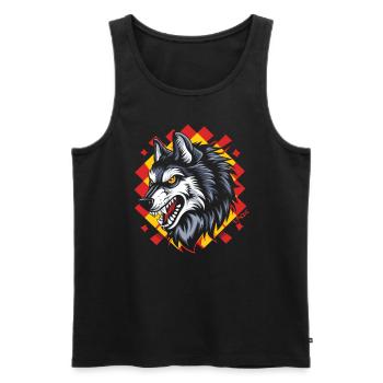 Le grand méchant motif à carreaux loup - Débardeur bio Premium Homme - noir - Devant - AI Model Male 178 light (178cm)