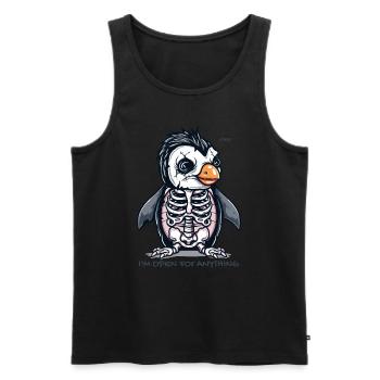 Je suis ouvert à tout, drôle de pingouin squelette - Débardeur bio Premium Homme - noir - Devant - Michal (187cm)