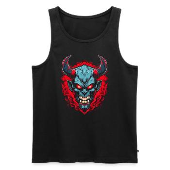 Flammes médiévales et diable ou démon - Débardeur bio Premium Homme - noir - Devant - AI Model Male 178 light (178cm)