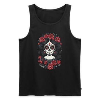 Sugar Skull Skull Woman with Roses - Men's Premium Organic Tank Top - black - Front - Michal (187cm)