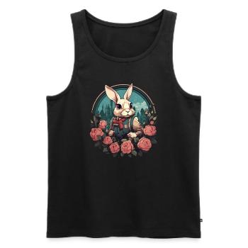 Lapin avec des roses - Débardeur bio Premium Homme - noir - Devant - Michal (187cm)