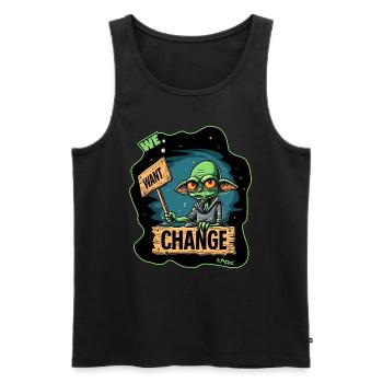 Des extraterrestres verts protestent pour le changement - Débardeur bio Premium Homme - noir - Devant - AI Model Male 178 light (178cm)