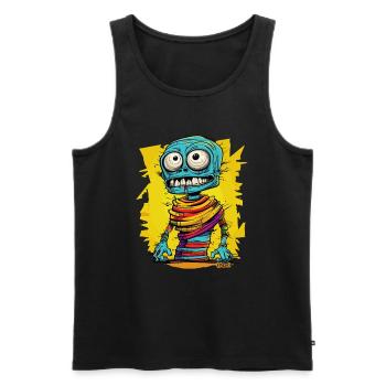 Momie zombie de dessin animé gaie et colorée - Débardeur bio Premium Homme - noir - Devant - AI Model Male 178 light (178cm)