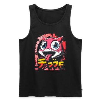 Graffiti Japonais Mignon Coquine Anime Chat - Débardeur bio Premium Homme - noir - Devant - Michal (187cm)