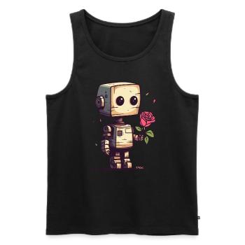 Petit robot avec une rose - Débardeur bio Premium Homme - noir - Devant - AI Model Male 178 light (178cm)