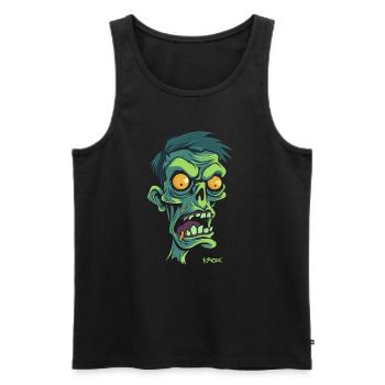 Dessin animé d’un zombie vert, zombie horrible - Débardeur bio Premium Homme - noir - Devant - AI Model Male 178 light (178cm)