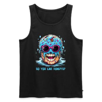 Ugly Donut : Alors vous aimez les beignets ? - Débardeur bio Premium Homme - noir - Devant - AI Model Male 178 light (178cm)