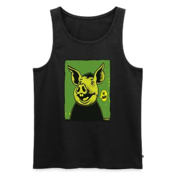Un cochon de dessin animé vert dit : « Sortez ! » - Débardeur bio Premium Homme - noir - Devant - Michal (187cm)