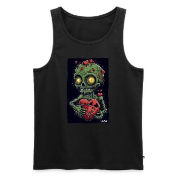petit zombie extraterrestre vert avec un grand cœur - Débardeur bio Premium Homme - noir - Devant - Michal (187cm)