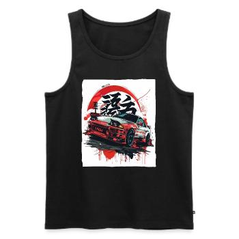 Courses de rue avec des voitures japonaises JDM des années 90 - Débardeur bio Premium Homme - noir - Devant - AI Model Male 178 light (178cm)