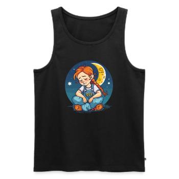 Schlafen rothaariges Mädchen mit Mond und Sternen - Männer Premium Bio Tank Top - Schwarz - Vorne - Michal (187cm)