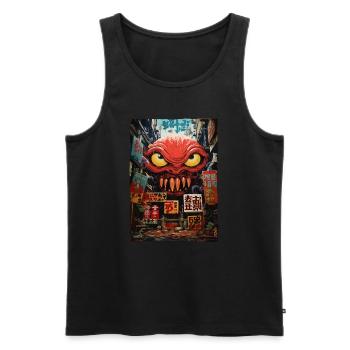 Japonais Asiatique Kaiju Alien Street Monster - Débardeur bio Premium Homme - noir - Devant - AI Model Male 178 light (178cm)
