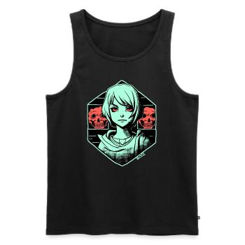 Kunst: Fiktives Cartoon Anime Mädchen und Horror - Männer Premium Bio Tank Top - Schwarz - Vorne - AI Model Male 178 light (178cm)