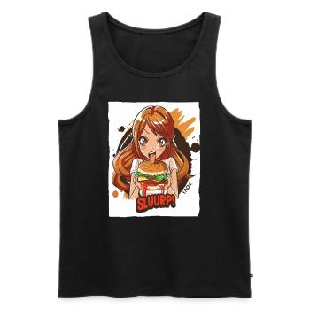 Une fille d’anime aime les gros hamburgers - Débardeur bio Premium Homme - noir - Devant - AI Model Male 178 light (178cm)