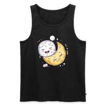 Sleepy Mozzarella Cheese on a Cheese Moon - Men's Premium Organic Tank Top - black - Front - AI Model Male 178 light (178cm)