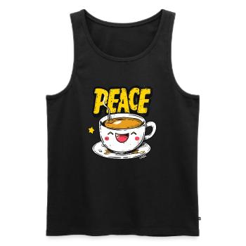 Funny laughing cup of peace, coffee and tea - Men's Premium Organic Tank Top - black - Front - AI Model Male 178 light (178cm)