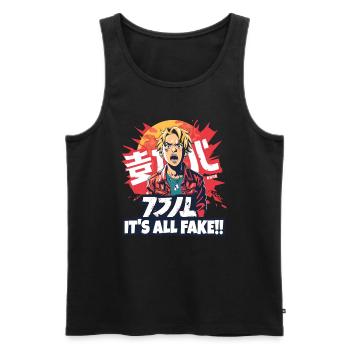 Manga Anime Fan Boy : Tout est faux - Débardeur bio Premium Homme - noir - Devant - AI Model Male 178 light (178cm)