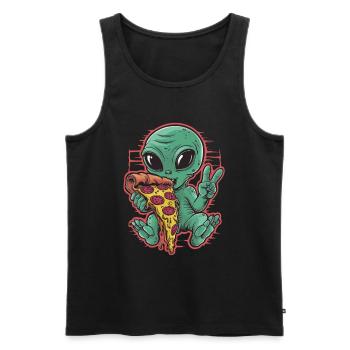 Alien dégustant une pizza signe de paix - Débardeur bio Premium Homme - noir - Devant - AI Model Male 178 light (178cm)