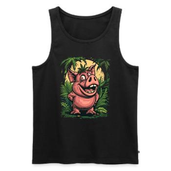 Funny Happy Jungle Forest Pig - Men's Premium Organic Tank Top - black - Front - Michal (187cm)