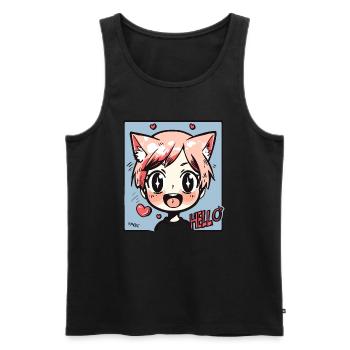 Cute Fox Anime Kid : Bonjour ! - Débardeur bio Premium Homme - noir - Devant - AI Model Male 178 light (178cm)