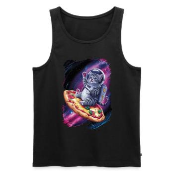 Kitten astronaut on pizza in space - Men's Premium Organic Tank Top - black - Front - AI Model Male 178 light (178cm)