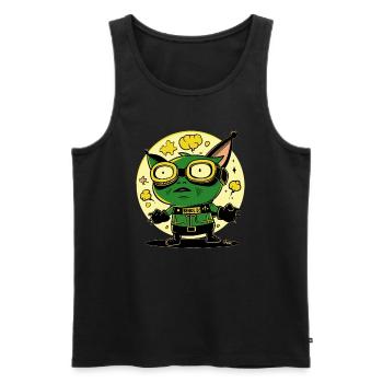 Héros d’action de dessin animé vert drôle : Regardez ici - Débardeur bio Premium Homme - noir - Devant - AI Model Male 178 light (178cm)