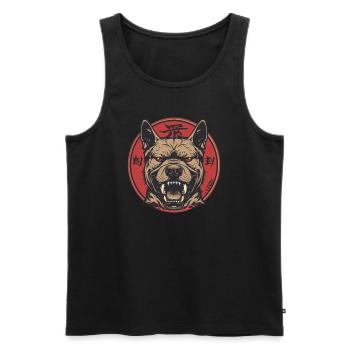Un chien cool et fort montre les dents - Débardeur bio Premium Homme - noir - Devant - AI Model Male 178 light (178cm)