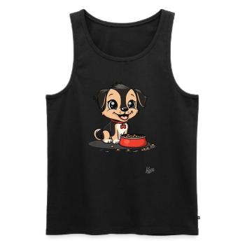 Petit chien avec bol de nourriture pour chien et os - Débardeur bio Premium Homme - noir - Devant - AI Model Male 178 light (178cm)
