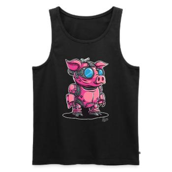 Cyber-Cyborg-Roboter-Schwein - Männer Premium Bio Tank Top - Schwarz - Vorne - Michal (187cm)