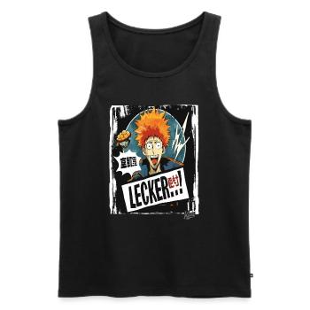 Ramen de dessin animé : Le gars dit « Miam ! » - Débardeur bio Premium Homme - noir - Devant - AI Model Male 178 light (178cm)
