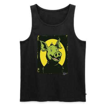 Funny, Happy, Weird Cartoon Pig - Men's Premium Organic Tank Top - black - Front - Michal (187cm)