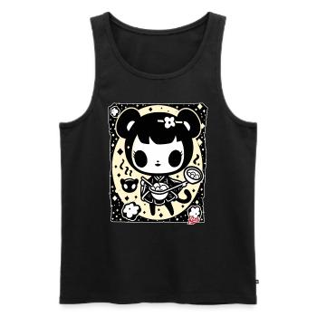 Crazy vintage cartoon girl cooking ramen - Men's Premium Organic Tank Top - black - Front - Michal (187cm)