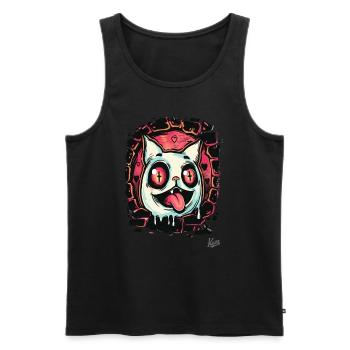 Crazy cat crossed out eyes from hell - Men's Premium Organic Tank Top - black - Front - AI Model Male 178 light (178cm)