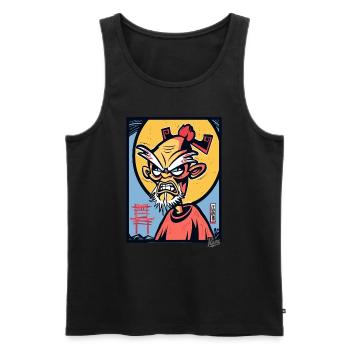 Angry Old Japanese Cartoon Grandpa Samurai - Men's Premium Organic Tank Top - black - Front - Michal (187cm)