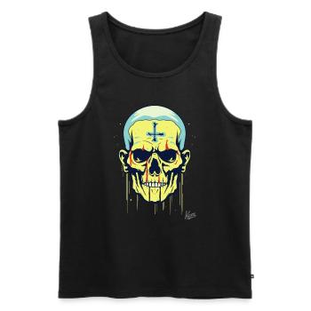 ein cooler Cartoon Totenkopf - Männer Premium Bio Tank Top - Schwarz - Vorne - Michal (187cm)