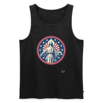 Patriotic American Jesus - Men's Premium Organic Tank Top - black - Front - Michal (187cm)