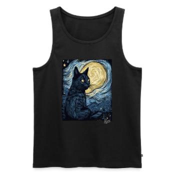 Sternennacht und Schwarze Katze - Männer Premium Bio Tank Top - Schwarz - Vorne - AI Model Male 178 light (178cm)