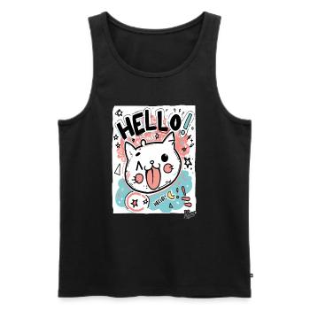 Mignon petit chat blanc dit bonjour - Débardeur bio Premium Homme - noir - Devant - Michal (187cm)