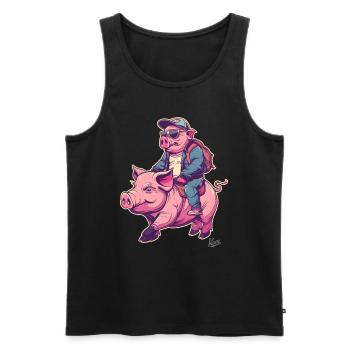 Ein Schwein reitet auf einem anderen Schwein - Männer Premium Bio Tank Top - Schwarz - Vorne - AI Model Male 178 light (178cm)