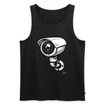 Cartoon Security Camera: Always in view cameras - Men's Premium Organic Tank Top - black - Front - AI Model Male 178 light (178cm)
