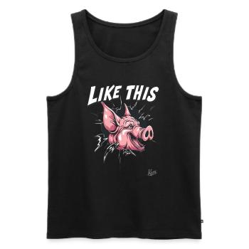 Percée : Comme ce cochon drôle - Débardeur bio Premium Homme - noir - Devant - Michal (187cm)