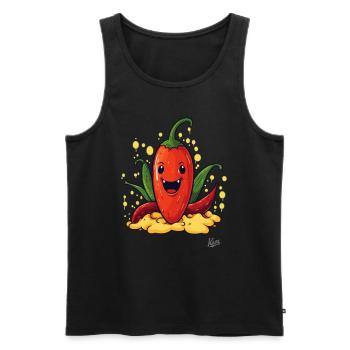 7032 funny happy paprika pepperoni chili - Männer Premium Bio Tank Top - Schwarz - Vorne - Michal (187cm)